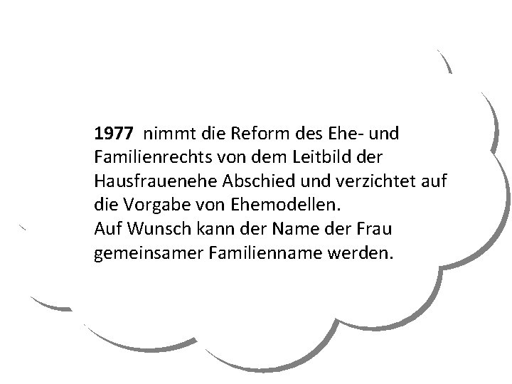 1977 nimmt die Reform des Ehe- und Familienrechts von dem Leitbild der Hausfrauenehe Abschied