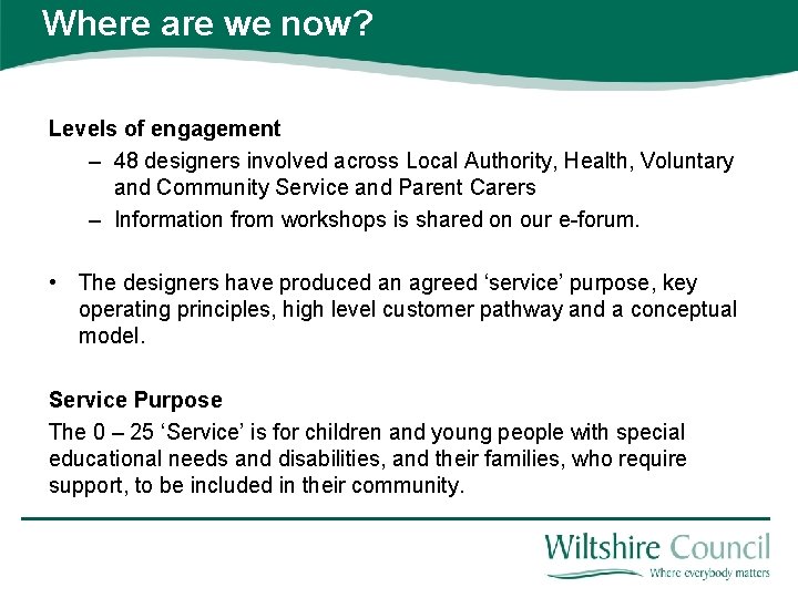 Where are we now? Levels of engagement – 48 designers involved across Local Authority,