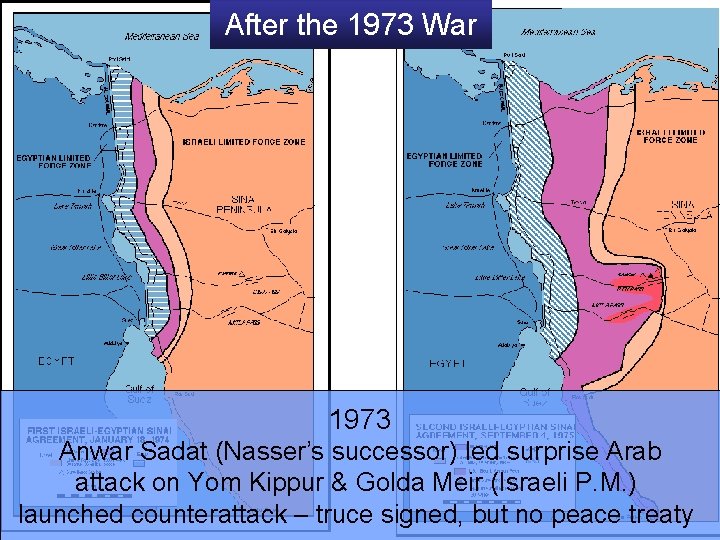 After the 1973 War 1973 Anwar Sadat (Nasser’s successor) led surprise Arab attack on