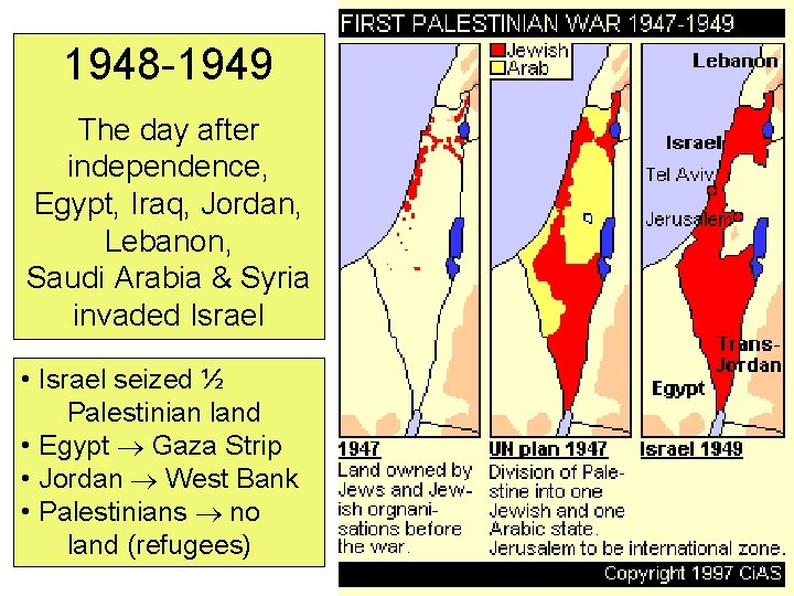 1948 -1949 The day after independence, Egypt, Iraq, Jordan, Lebanon, Saudi Arabia & Syria