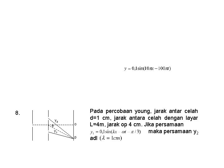 8. y 2 o y 1 p Pada percobaan young, jarak antar celah d=1