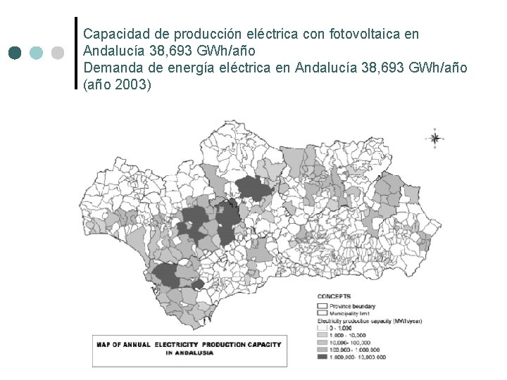 Capacidad de producción eléctrica con fotovoltaica en Andalucía 38, 693 GWh/año Demanda de energía