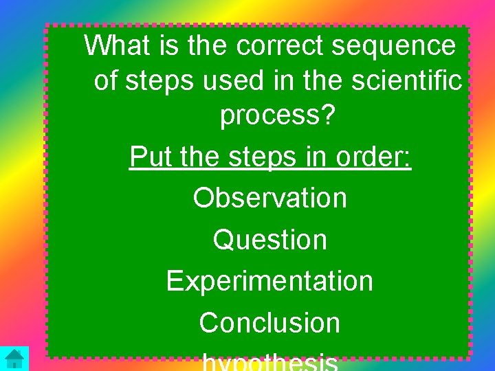 What is the correct sequence of steps used in the scientific process? Put the
