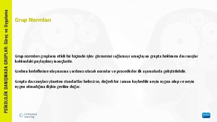 Grup Normları Grup normları grupların etkili bir biçimde işlev görmesini sağlamayı amaçlayan grupta beklenen