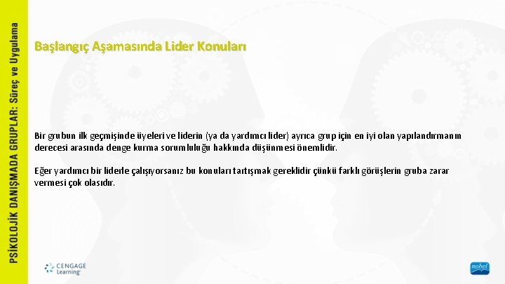 Başlangıç Aşamasında Lider Konuları Bir grubun ilk geçmişinde üyeleri ve liderin (ya da yardımcı