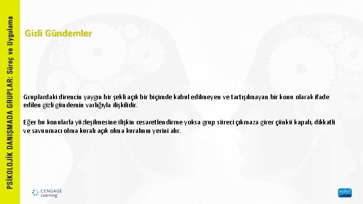 Gizli Gündemler Gruplardaki direncin yaygın bir şekli açık bir biçimde kabul edilmeyen ve tartışılmayan