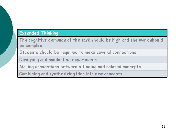 Extended Thinking The cognitive demands of the task should be high and the work