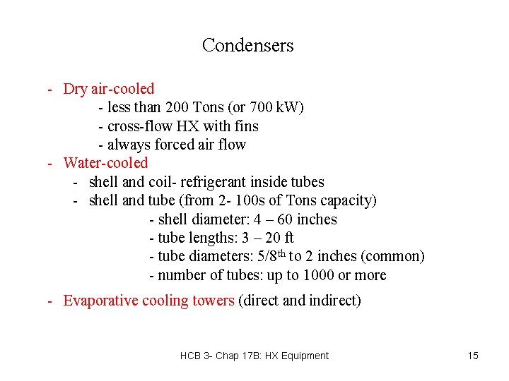 Condensers - Dry air-cooled - less than 200 Tons (or 700 k. W) -