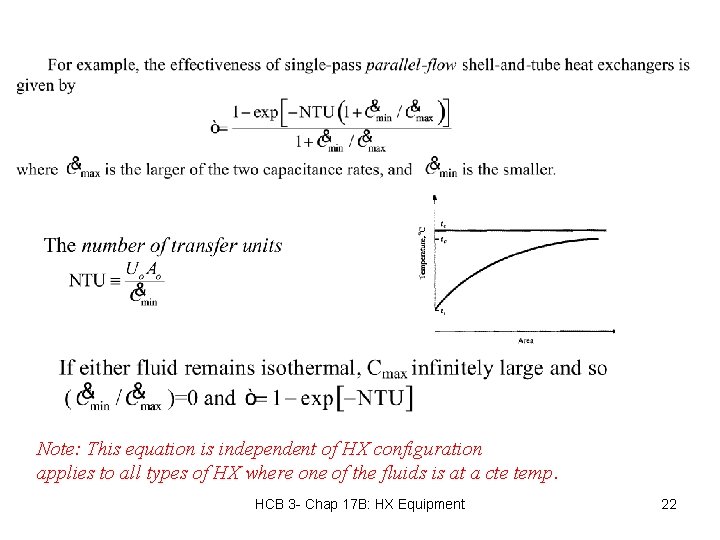 Note: This equation is independent of HX configuration applies to all types of HX
