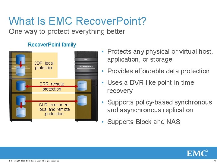 What Is EMC Recover. Point? One way to protect everything better Recover. Point family