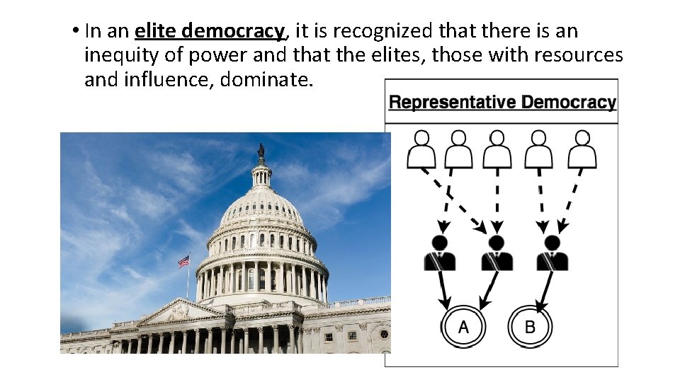  • In an elite democracy, it is recognized that there is an inequity