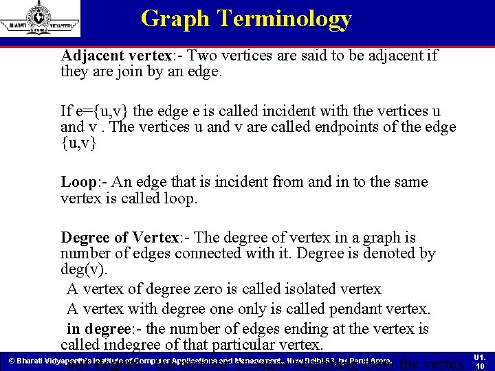 Graph Terminology Adjacent vertex: - Two vertices are said to be adjacent if they