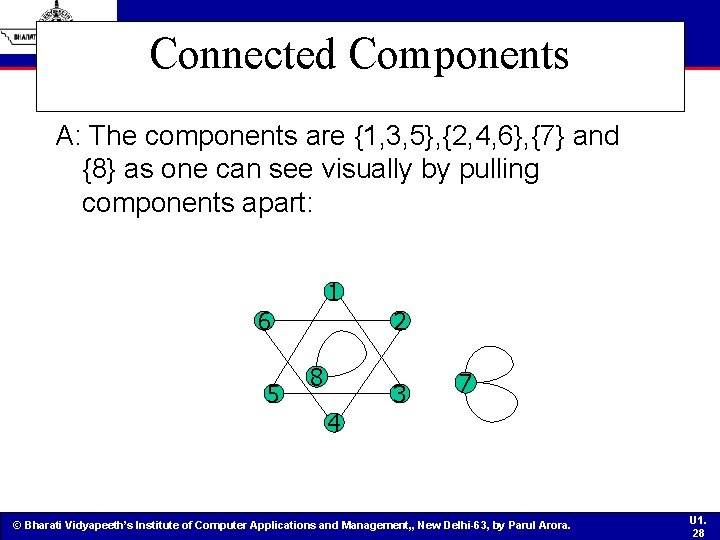 Connected Components A: The components are {1, 3, 5}, {2, 4, 6}, {7} and