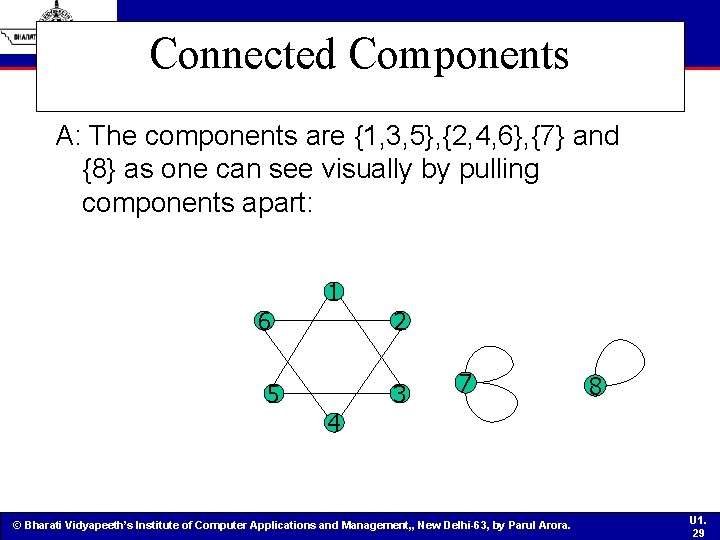 Connected Components A: The components are {1, 3, 5}, {2, 4, 6}, {7} and