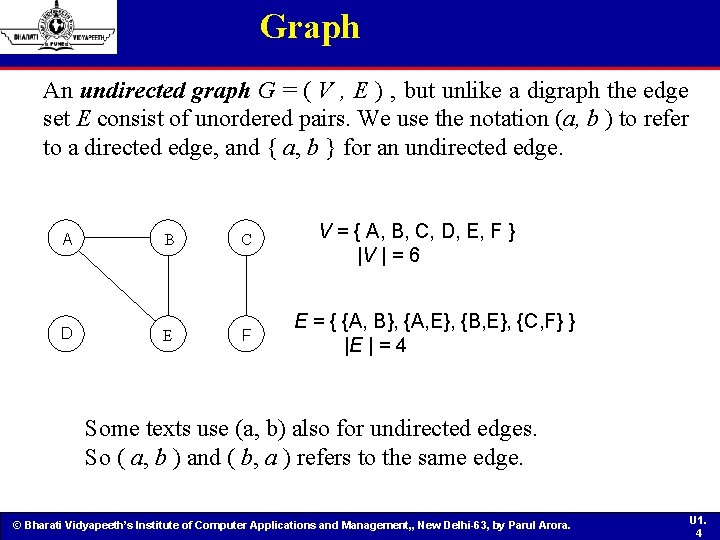 Graph An undirected graph G = ( V , E ) , but unlike