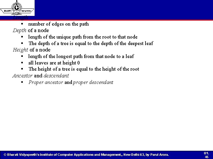 Length § number of edges on the path Depth of a node § length