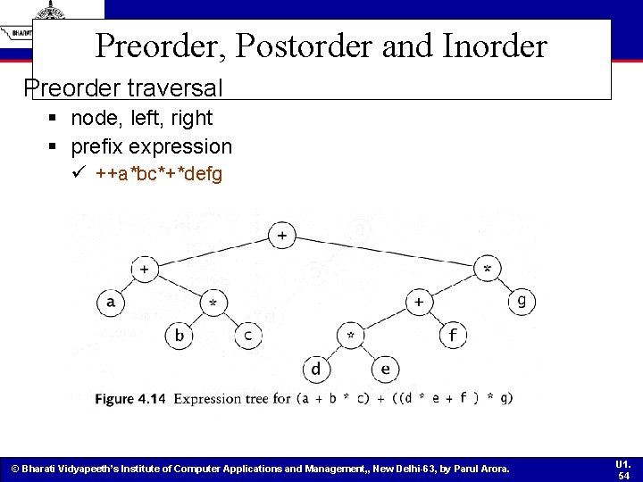 Preorder, Postorder and Inorder Preorder traversal § node, left, right § prefix expression ü