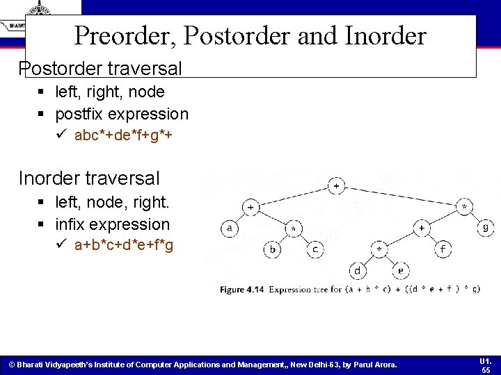 Preorder, Postorder and Inorder Postorder traversal § left, right, node § postfix expression ü