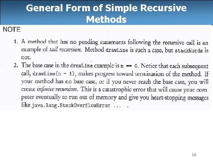 General Form of Simple Recursive Methods 16 