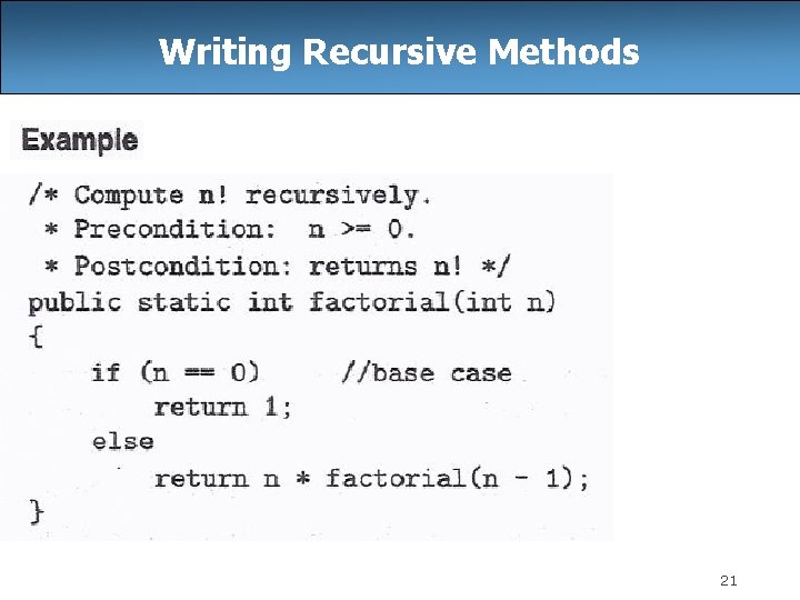 Writing Recursive Methods 21 