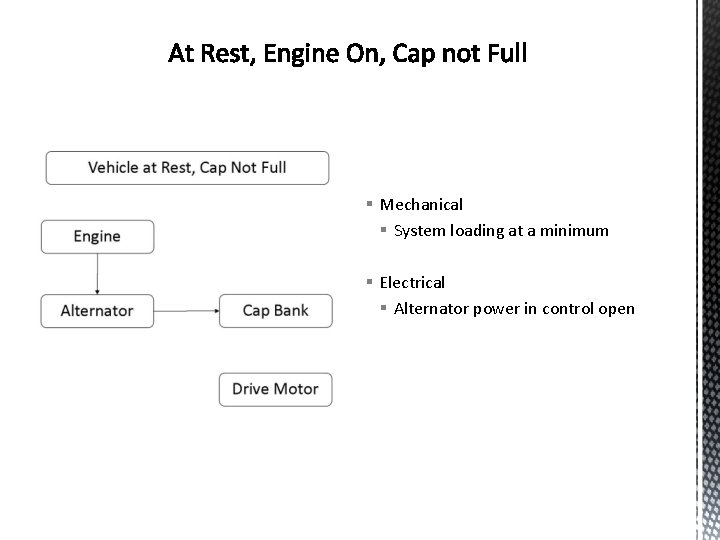 § Mechanical § System loading at a minimum § Electrical § Alternator power in