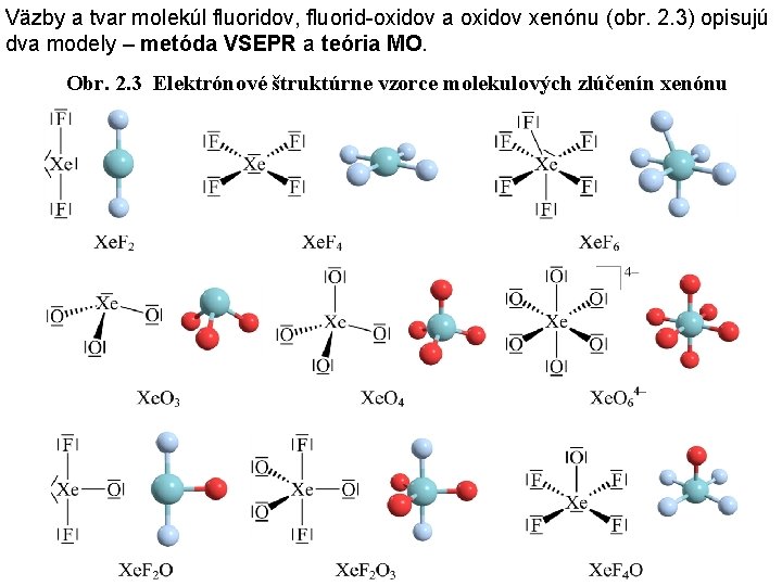 Väzby a tvar molekúl fluoridov, fluorid-oxidov a oxidov xenónu (obr. 2. 3) opisujú dva