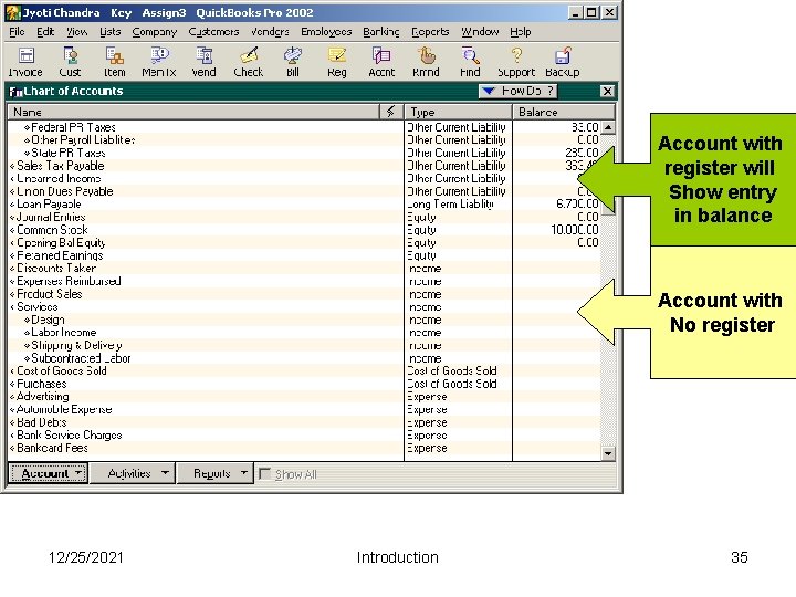 Account with register will Show entry in balance Account with No register 12/25/2021 Introduction