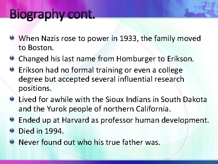 Biography cont. When Nazis rose to power in 1933, the family moved to Boston. Biography cont. When Nazis rose to power in 1933, the family moved to Boston.