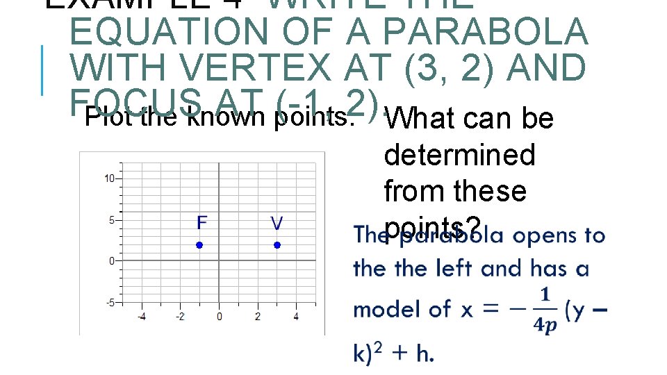 EXAMPLE 4 WRITE THE EQUATION OF A PARABOLA WITH VERTEX AT (3, 2) AND