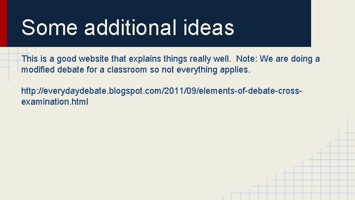 Some additional ideas This is a good website that explains things really well. Note:
