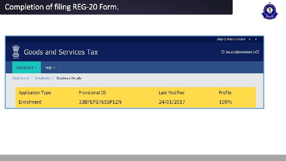 Completion of filing REG-20 Form. 