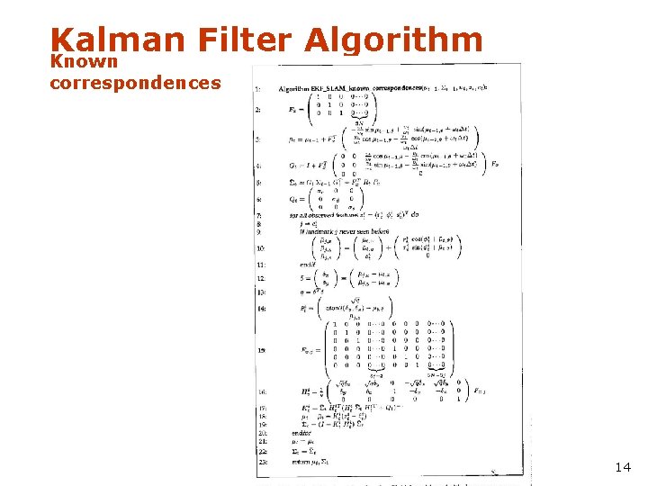 Kalman Filter Algorithm Known correspondences 14 