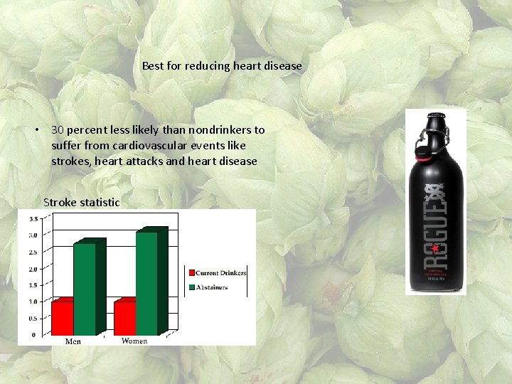 Best for reducing heart disease • 30 percent less likely than nondrinkers to suffer