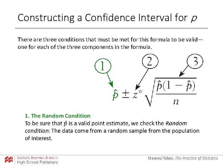 Constructing a Confidence Interval for p There are three conditions that must be met