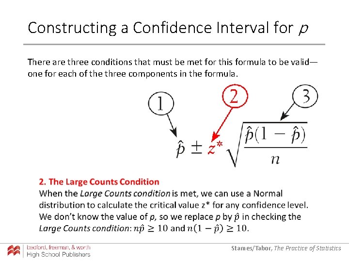 Constructing a Confidence Interval for p There are three conditions that must be met