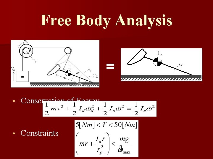 Free Body Analysis = • Conservation of Energy • Constraints 