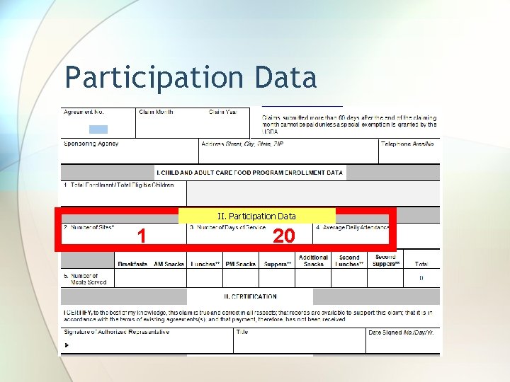 Participation Data II. Participation Data 1 20 