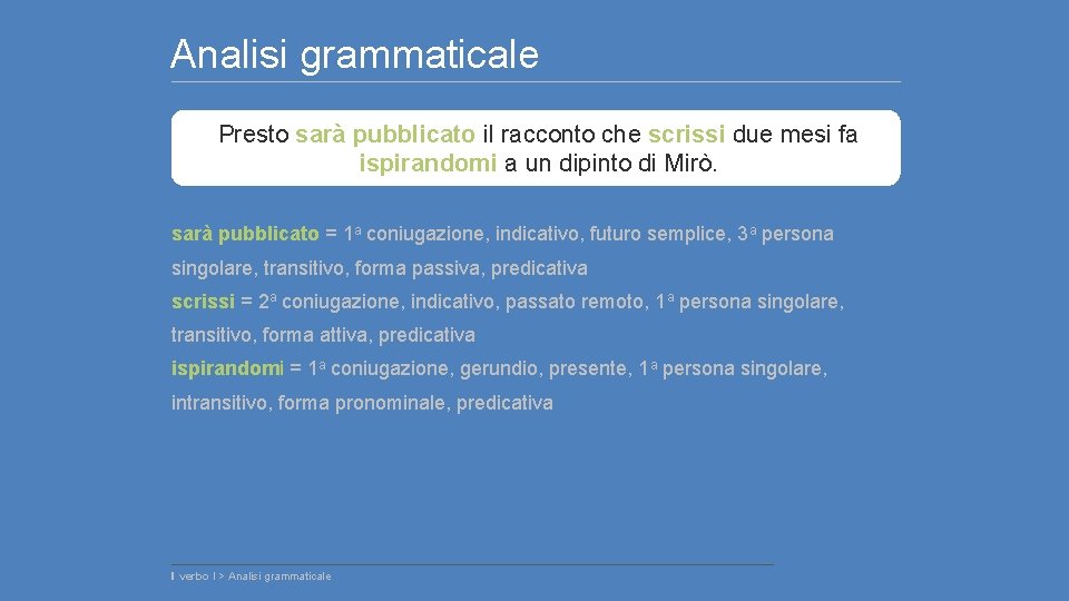 Analisi grammaticale Presto sarà pubblicato il racconto che scrissi due mesi fa ispirandomi a