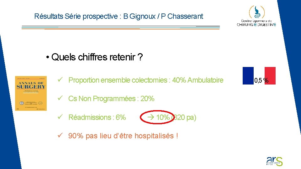 Résultats Série prospective : B Gignoux / P Chasserant • Quels chiffres retenir ? Résultats Série prospective : B Gignoux / P Chasserant • Quels chiffres retenir ?