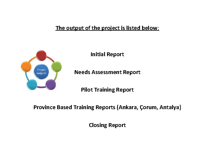 The output of the project is listed below: Initial Report Needs Assessment Report Pilot