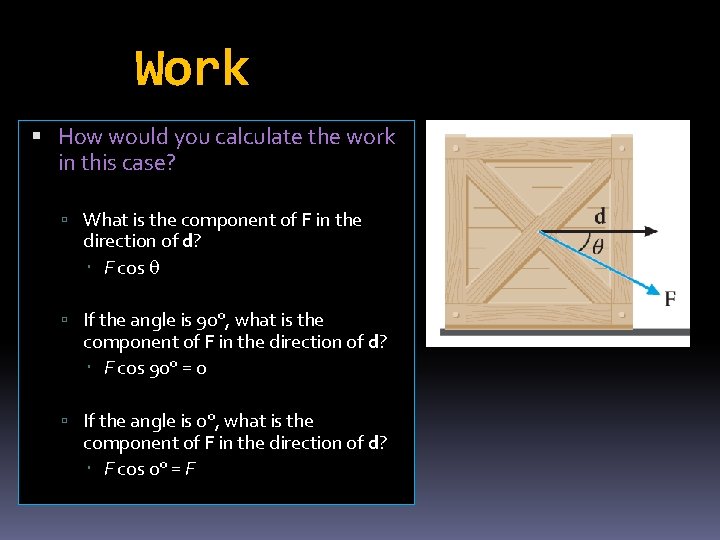 Work How would you calculate the work in this case? What is the component