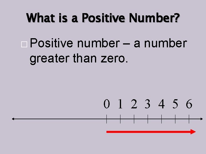 What is a Positive Number? � Positive number – a number greater than zero.
