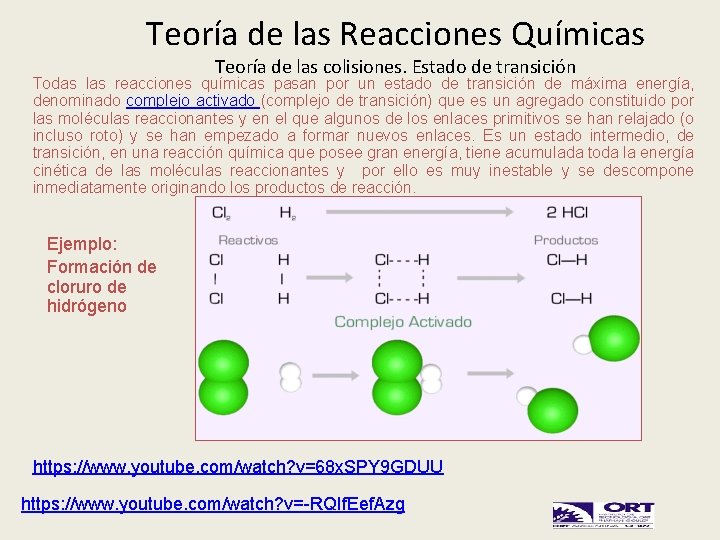 Teoría de las Reacciones Químicas Teoría de las colisiones. Estado de transición Todas las