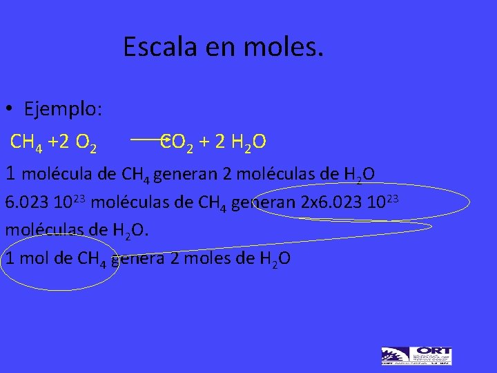 Escala en moles. • Ejemplo: CH 4 +2 O 2 CO 2 + 2