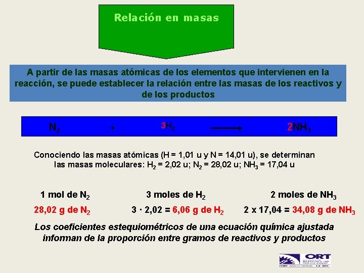Relación en masas A partir de las masas atómicas de los elementos que intervienen