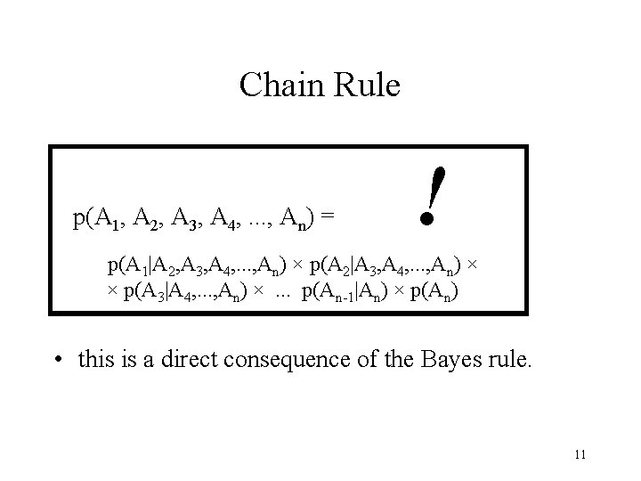 Chain Rule p(A 1, A 2, A 3, A 4, . . . ,