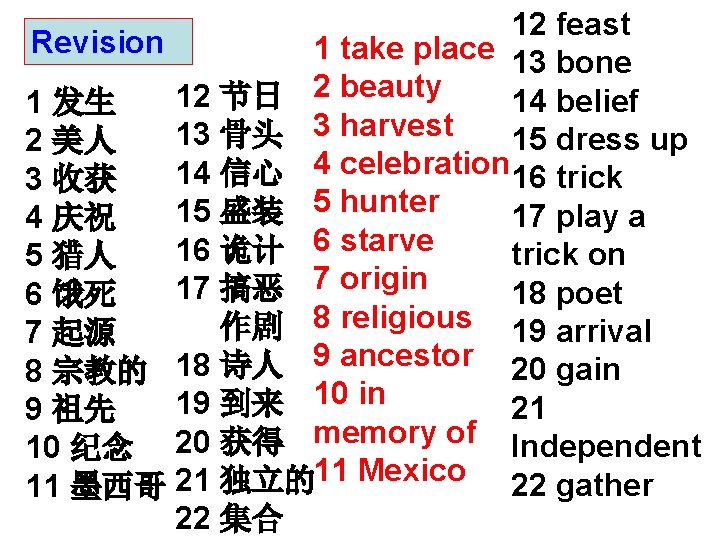 12 feast Revision 1 take place 13 bone 2 beauty 12 节日 14 belief