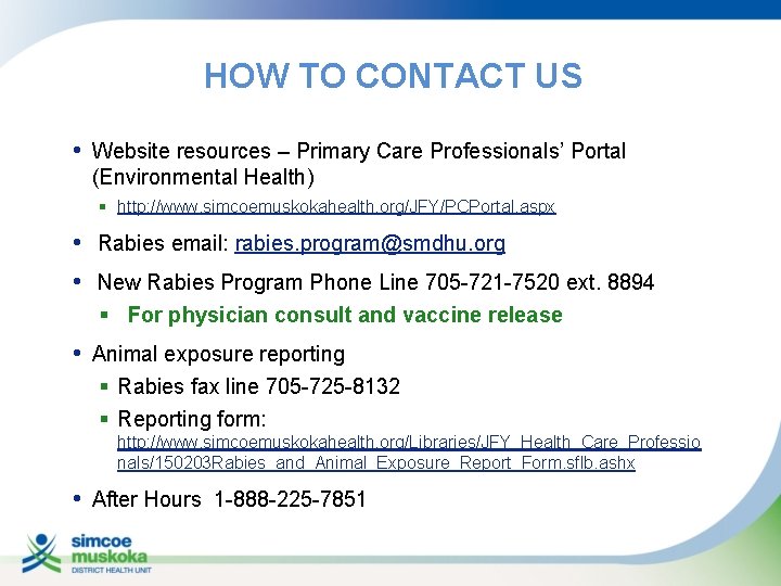 HOW TO CONTACT US • Website resources – Primary Care Professionals’ Portal (Environmental Health)