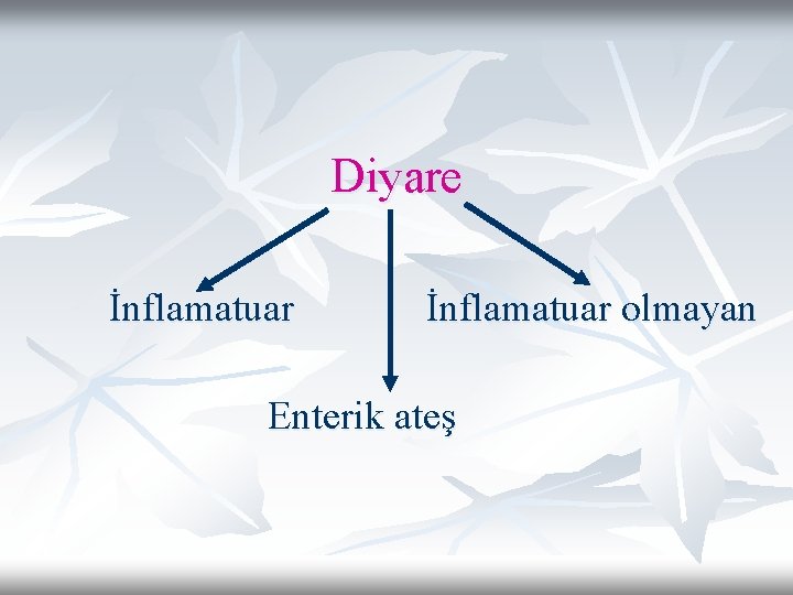 Diyare İnflamatuar olmayan Enterik ateş 