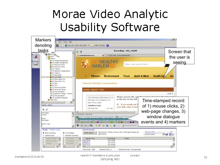 Morae Video Analytic Usability Software Component 15/Unit 5 b Health IT Workforce Curriculum 2.